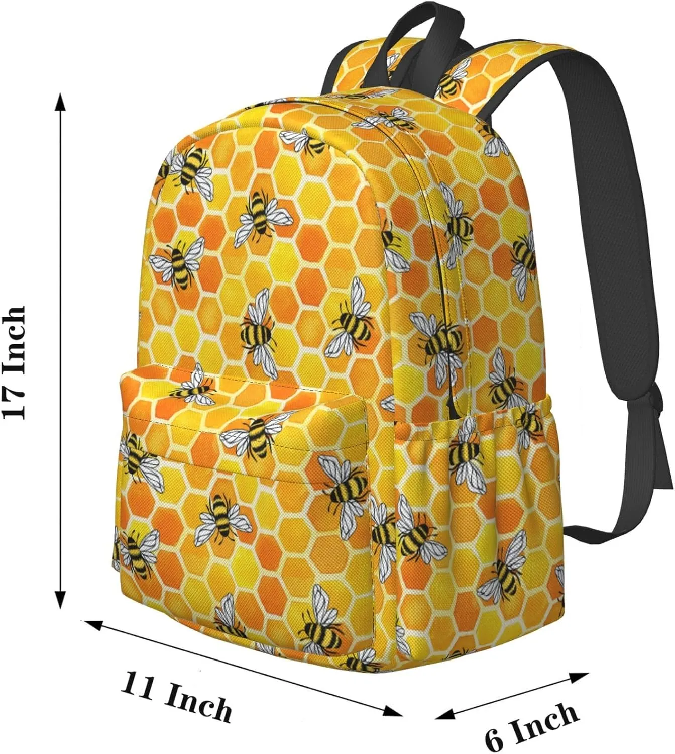 17 inch Backpack Bee Honeycomb Yellow Pattern Laptop Backpack School Bookbag Shoulder Bag Casual Daypack