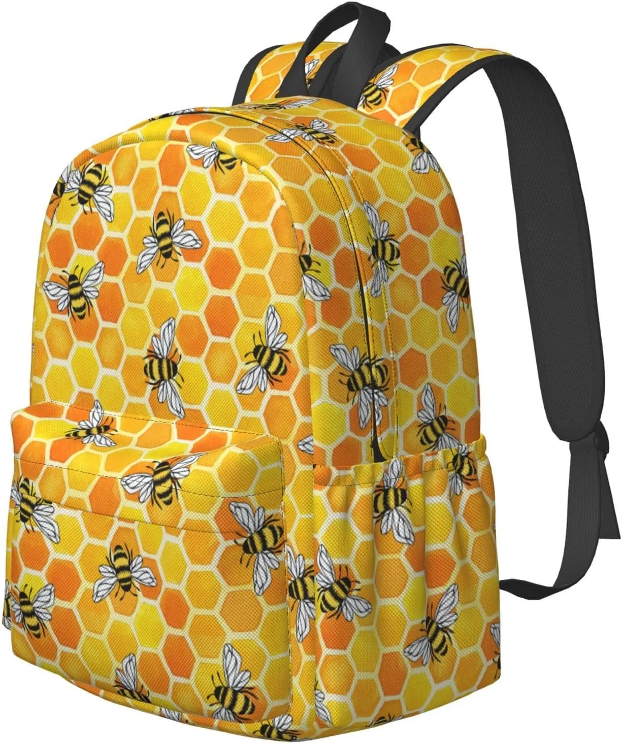 17 inch Backpack Bee Honeycomb Yellow Pattern Laptop Backpack School Bookbag Shoulder Bag Casual Daypack