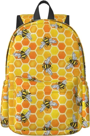 17 inch Backpack Bee Honeycomb Yellow Pattern Laptop Backpack School Bookbag Shoulder Bag Casual Daypack