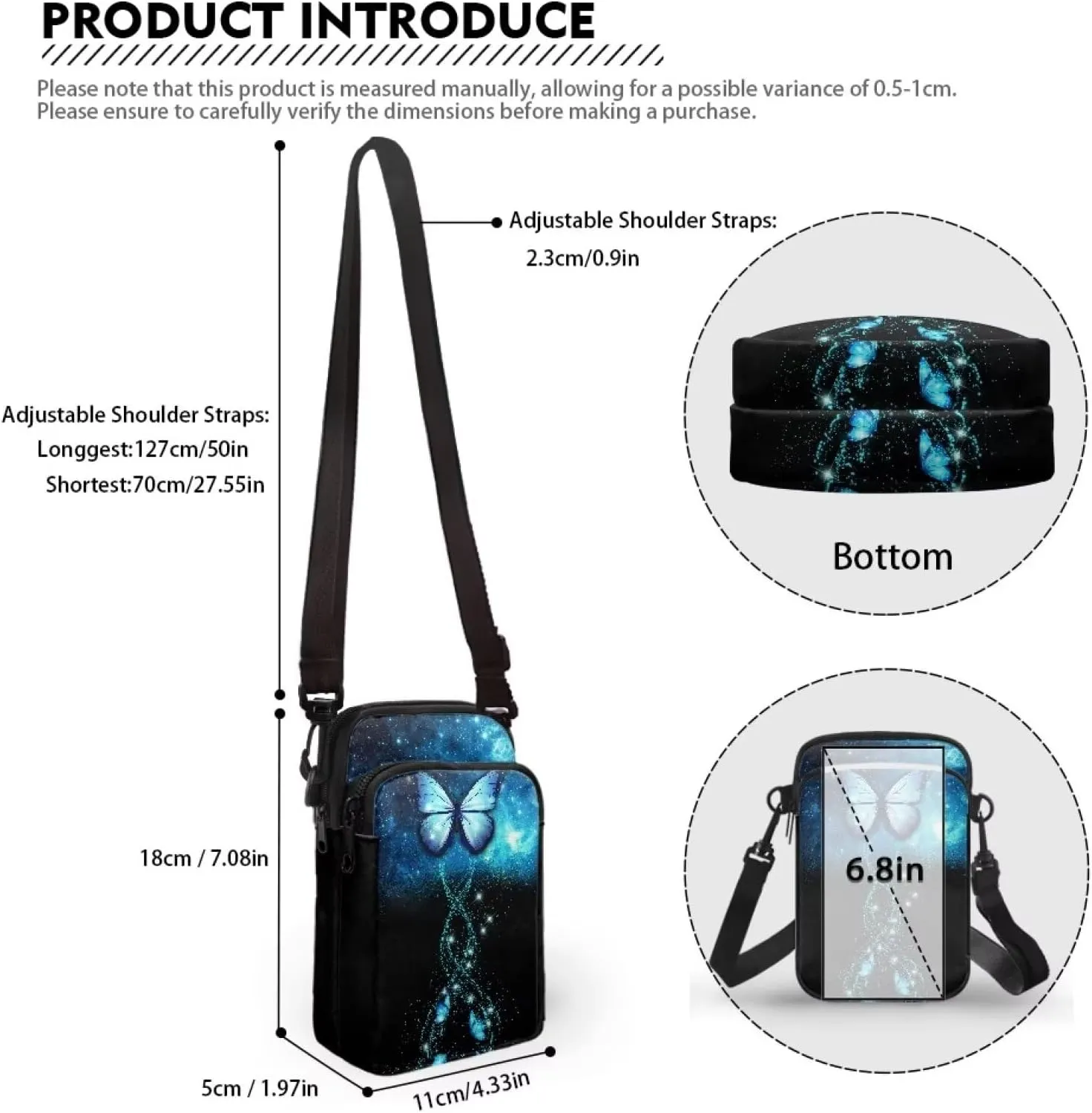 2 Layer Crossbody Bag Travel Sling Bag Zip Satchel Bags Messenger Handbags for Women Men