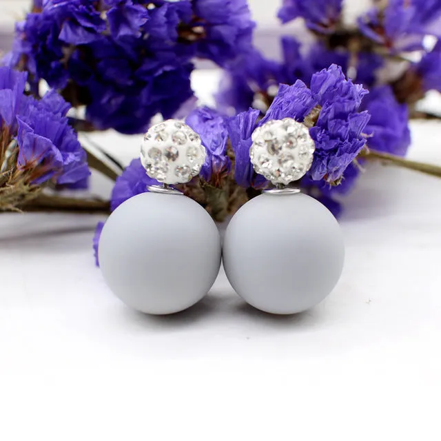 2017 new Crystal two ball Earring Hiphop Double side Stud Earring Shamballa Korea Multicolors brinco lovely d'oreille Jewelry