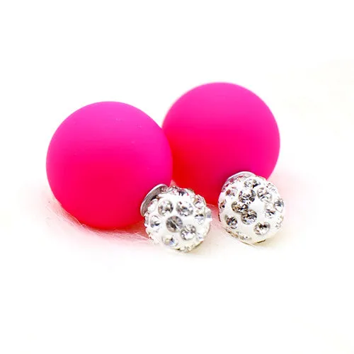 2017 new Crystal two ball Earring Hiphop Double side Stud Earring Shamballa Korea Multicolors brinco lovely d'oreille Jewelry