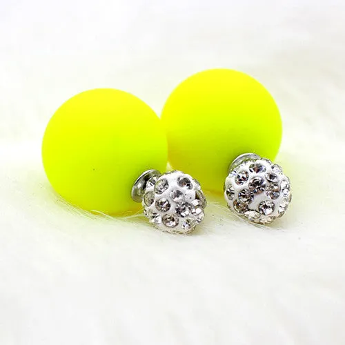 2017 new Crystal two ball Earring Hiphop Double side Stud Earring Shamballa Korea Multicolors brinco lovely d'oreille Jewelry