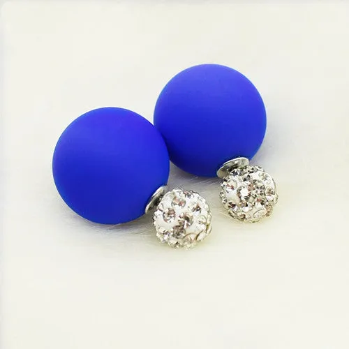 2017 new Crystal two ball Earring Hiphop Double side Stud Earring Shamballa Korea Multicolors brinco lovely d'oreille Jewelry