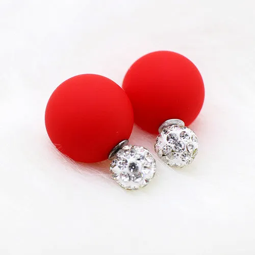 2017 new Crystal two ball Earring Hiphop Double side Stud Earring Shamballa Korea Multicolors brinco lovely d'oreille Jewelry