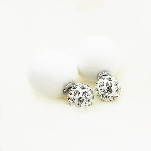 2017 new Crystal two ball Earring Hiphop Double side Stud Earring Shamballa Korea Multicolors brinco lovely d'oreille Jewelry