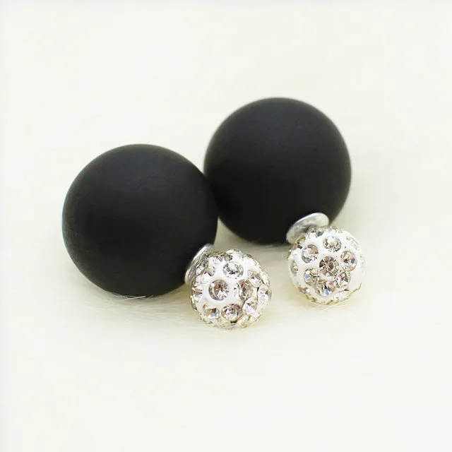 2017 new Crystal two ball Earring Hiphop Double side Stud Earring Shamballa Korea Multicolors brinco lovely d'oreille Jewelry