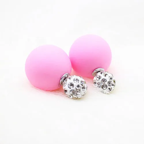 2017 new Crystal two ball Earring Hiphop Double side Stud Earring Shamballa Korea Multicolors brinco lovely d'oreille Jewelry