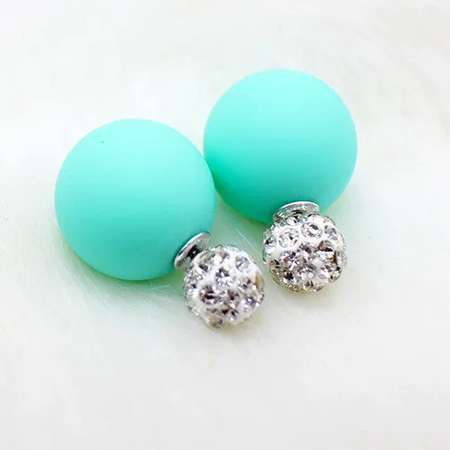 2017 new Crystal two ball Earring Hiphop Double side Stud Earring Shamballa Korea Multicolors brinco lovely d'oreille Jewelry