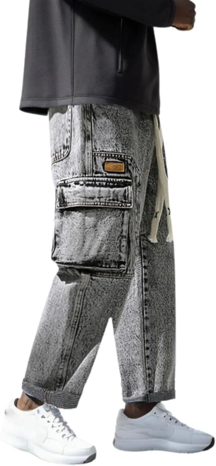 2023 Men's Cargo Jeans Loose Fit Hip Hop Denim Pants Stylish Casual Loose Work Jean Pants Streetwear Straight Fit Jeans