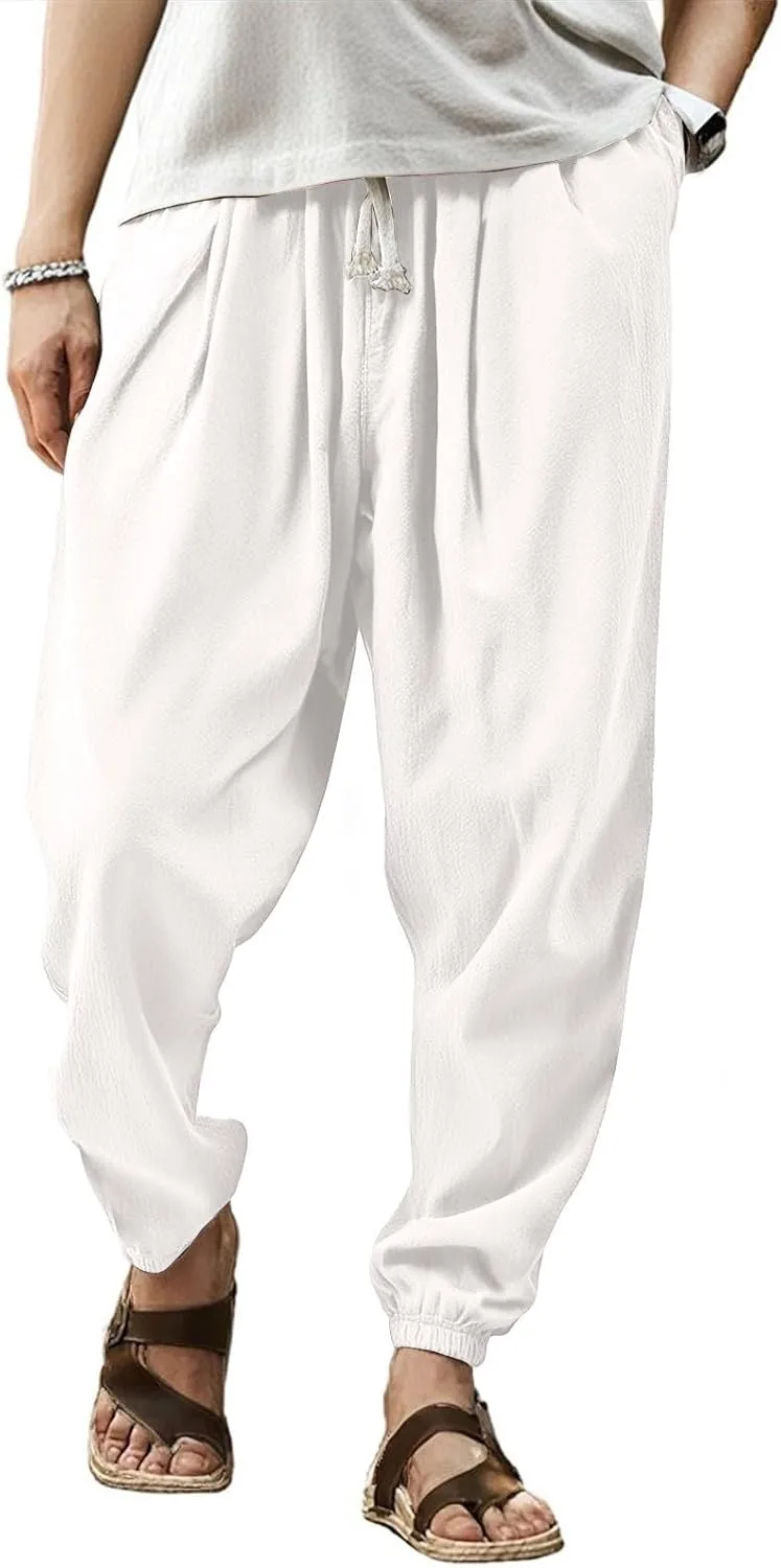 2025 Men's Casual Pants Cotton Loose Drawstring Leg Summer Pants