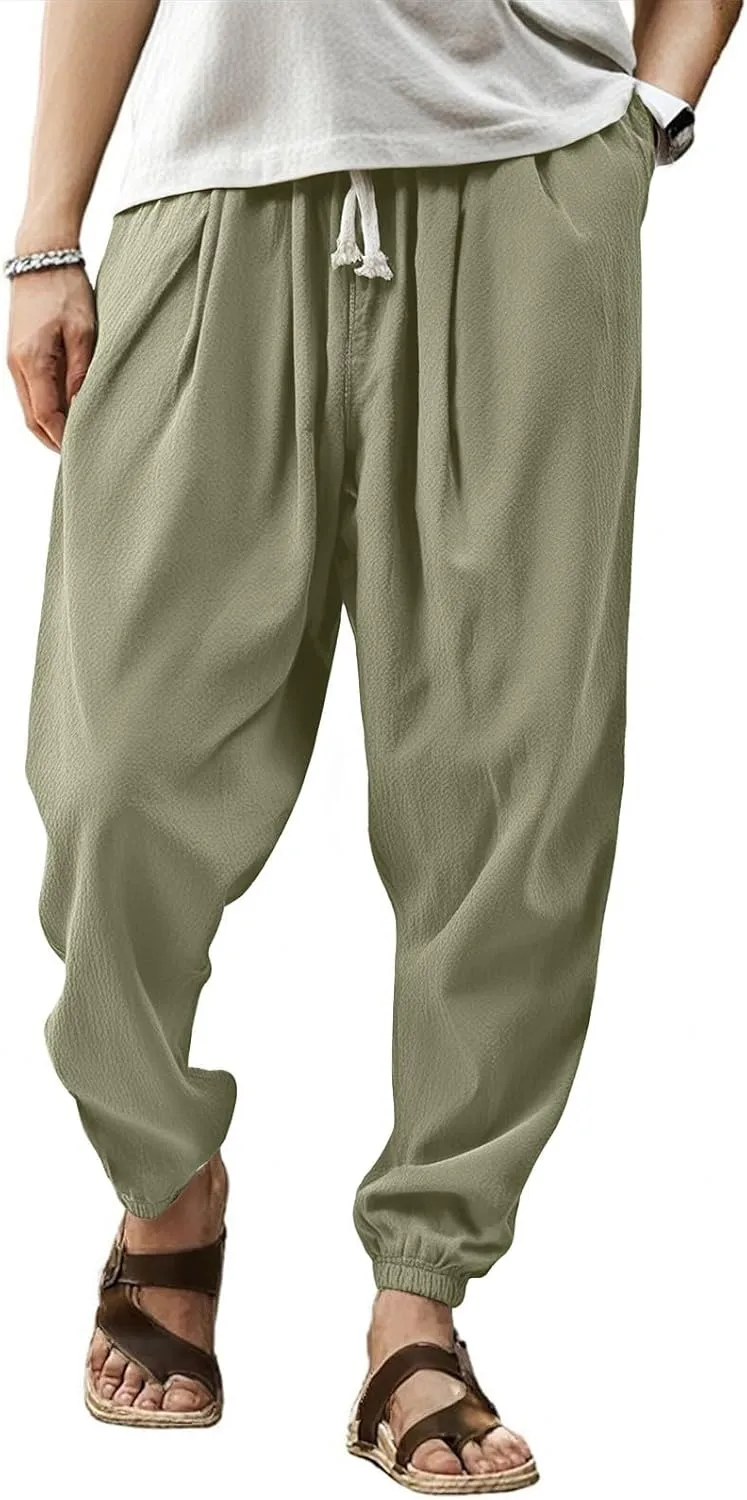 2025 Men's Casual Pants Cotton Loose Drawstring Leg Summer Pants