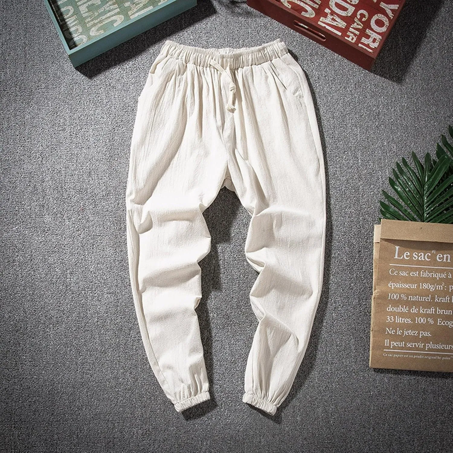 2025 Men's Casual Pants Cotton Loose Drawstring Leg Summer Pants