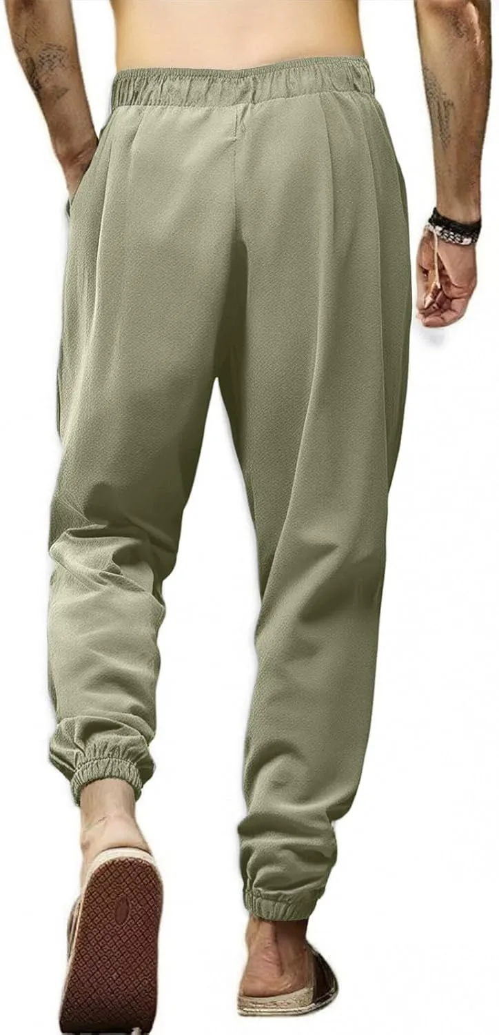 2025 Men's Casual Pants Cotton Loose Drawstring Leg Summer Pants