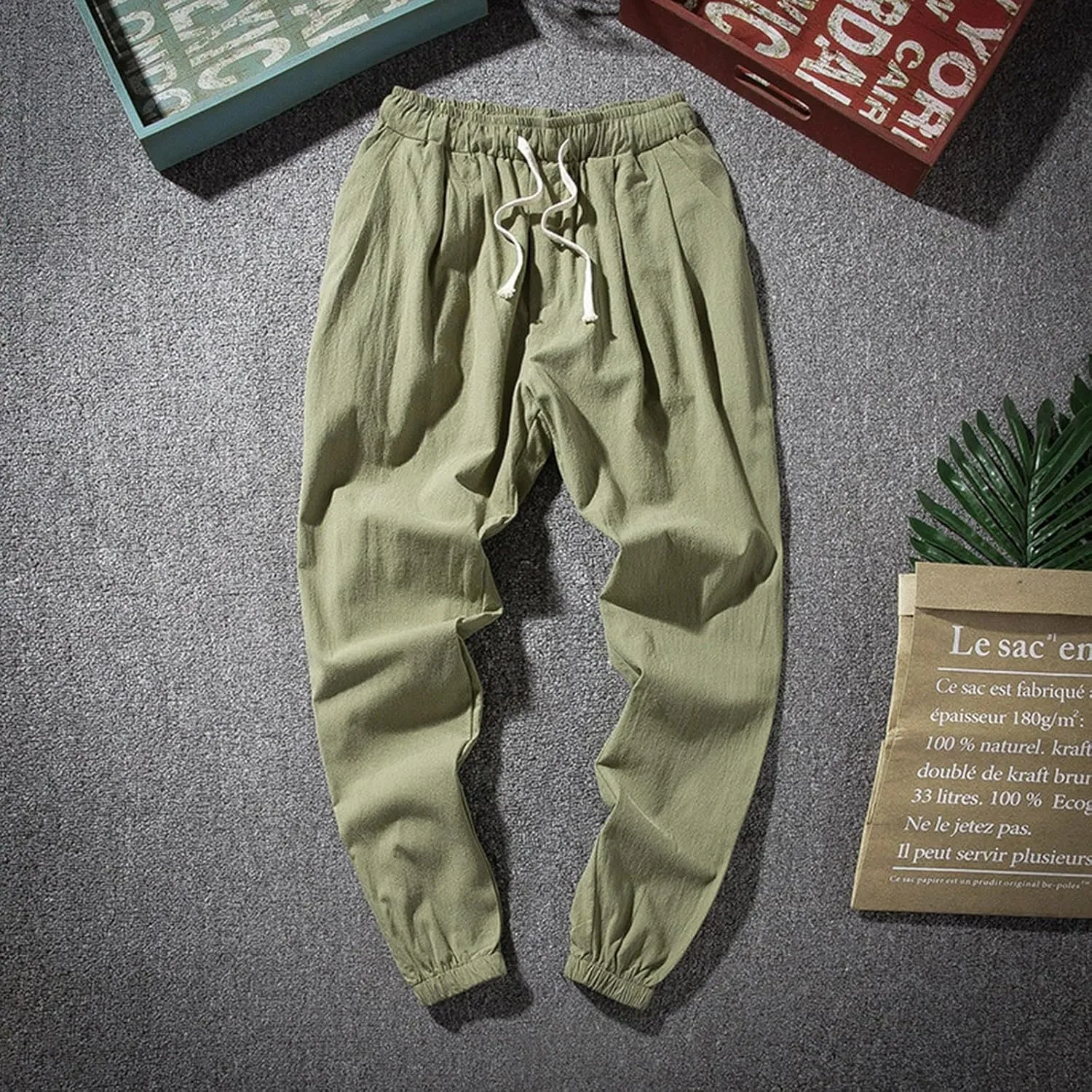 2025 Men's Casual Pants Cotton Loose Drawstring Leg Summer Pants