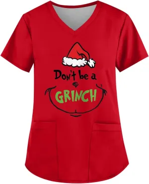 2025 Scrubs for Women Short Sleeve V Neck Casual Work Uniform Tops with Pockets Shirts Workwear Scrub Tops