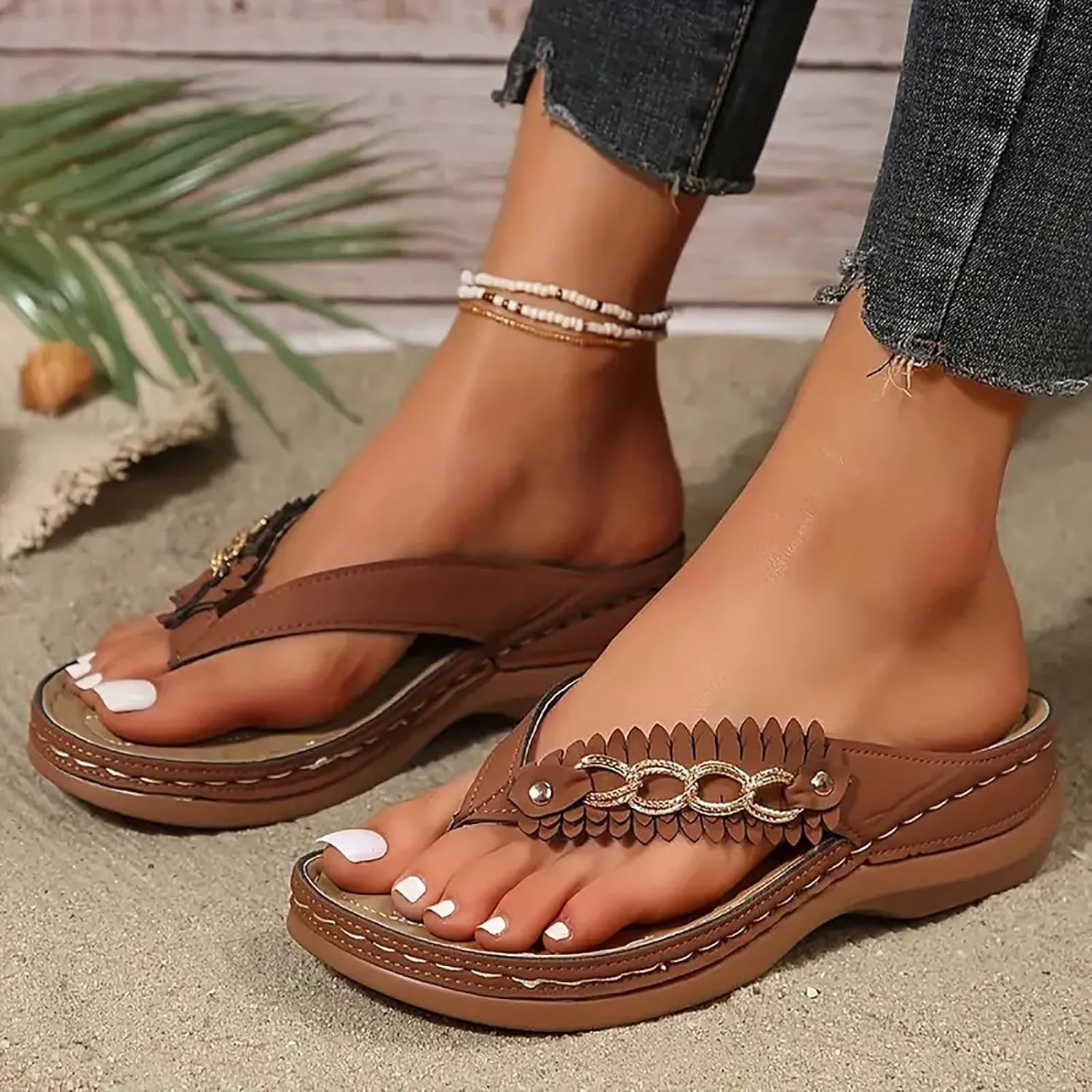 2025 Women's Arch Support Flip Flops, Comfortable Orthopedic Sandals Dressy Summer Orthotic Thong Sandals Ladies Wide Width Platform Slip on Slides for Walking Beach Vacation