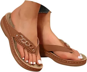 2025 Women's Arch Support Flip Flops, Comfortable Orthopedic Sandals Dressy Summer Orthotic Thong Sandals Ladies Wide Width Platform Slip on Slides for Walking Beach Vacation
