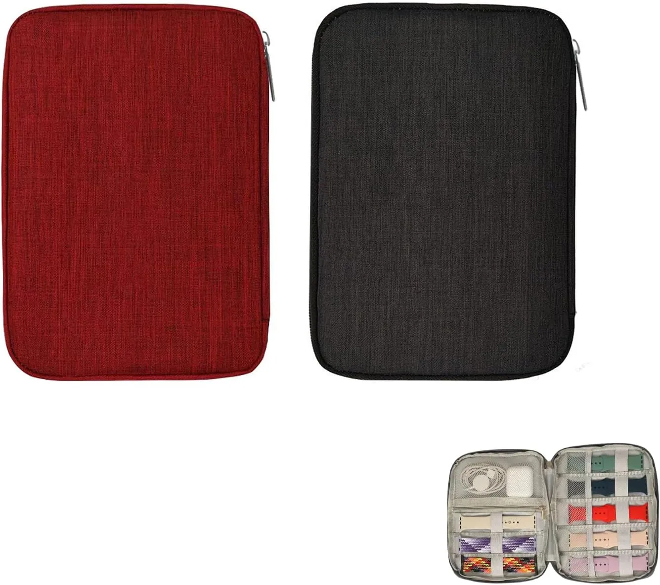 2Pack Watch Band Case Watch Bands Storage Carrying Case Wearproof Watch Travel Organizer (black and red)