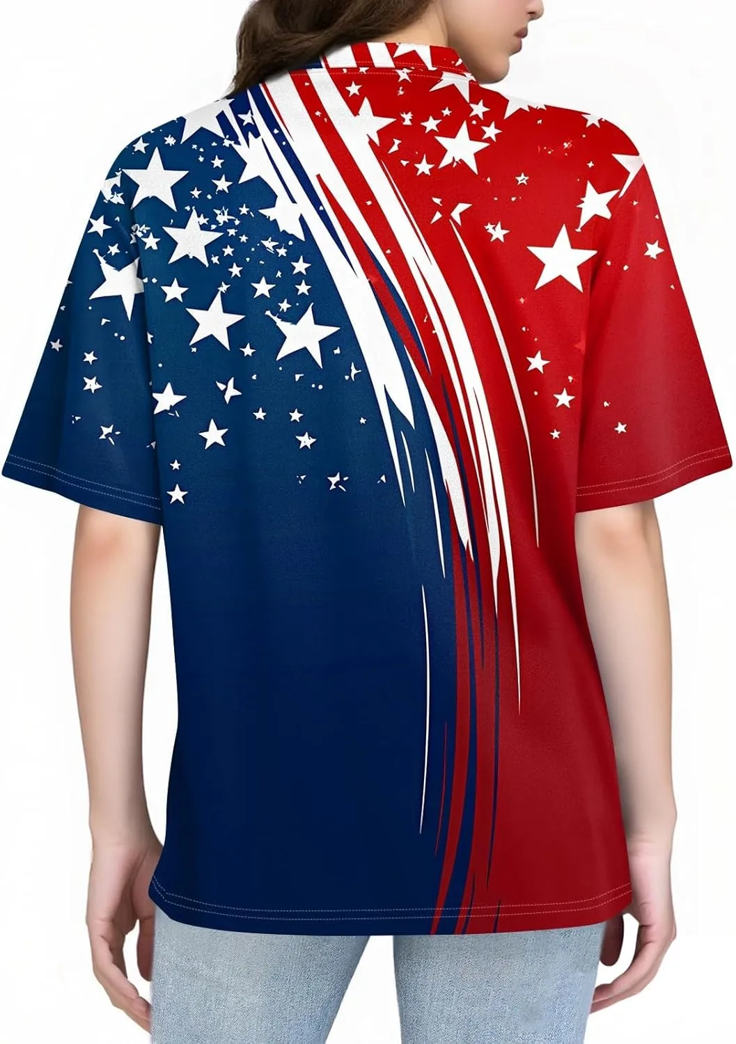 4th of July Shirts Women Patriotic American Flag Polo Shirt Red White Blue Stars Short Sleeve for Independence Day
