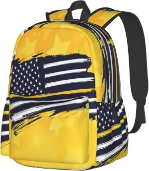 911 Dispatcher American Flag Stars Casual Backpacks Large Travel Backpack Laptop Rucksack Sports Daypack Adjustable Strap Bag for Camping Hiking