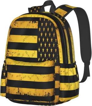 911 Dispatcher American Flag Yellow Casual Backpacks Large Travel Backpack Laptop Rucksack Sports Daypack Adjustable Strap Bag for Camping Hiking