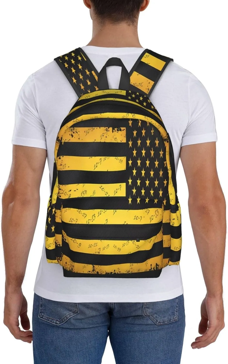 911 Dispatcher American Flag Yellow Casual Backpacks Large Travel Backpack Laptop Rucksack Sports Daypack Adjustable Strap Bag for Camping Hiking