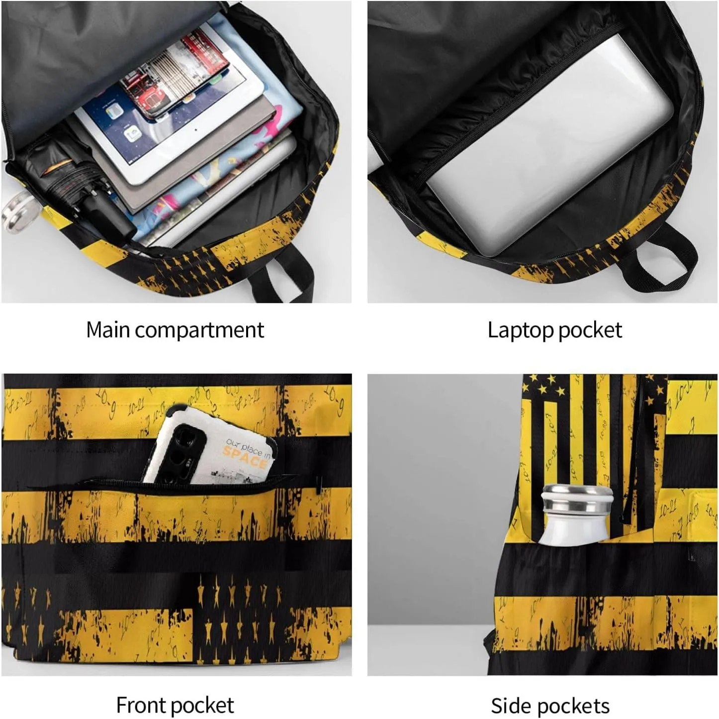 911 Dispatcher American Flag Yellow Casual Backpacks Large Travel Backpack Laptop Rucksack Sports Daypack Adjustable Strap Bag for Camping Hiking