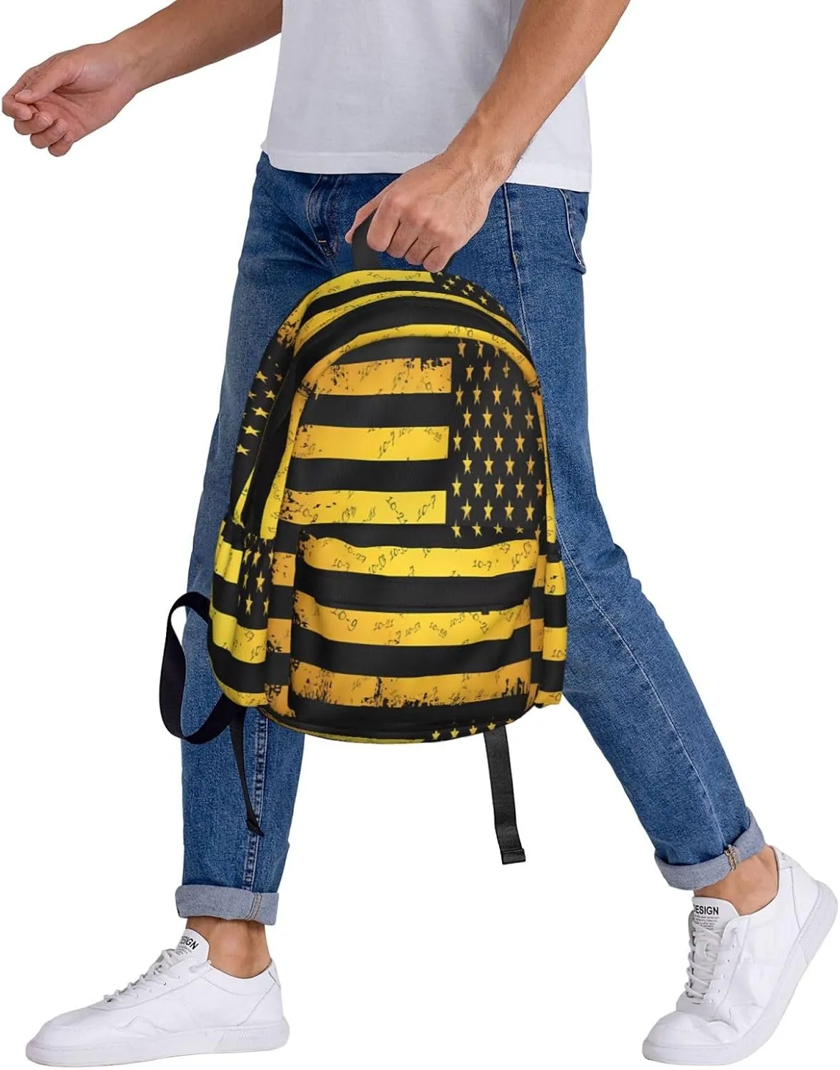 911 Dispatcher American Flag Yellow Casual Backpacks Large Travel Backpack Laptop Rucksack Sports Daypack Adjustable Strap Bag for Camping Hiking