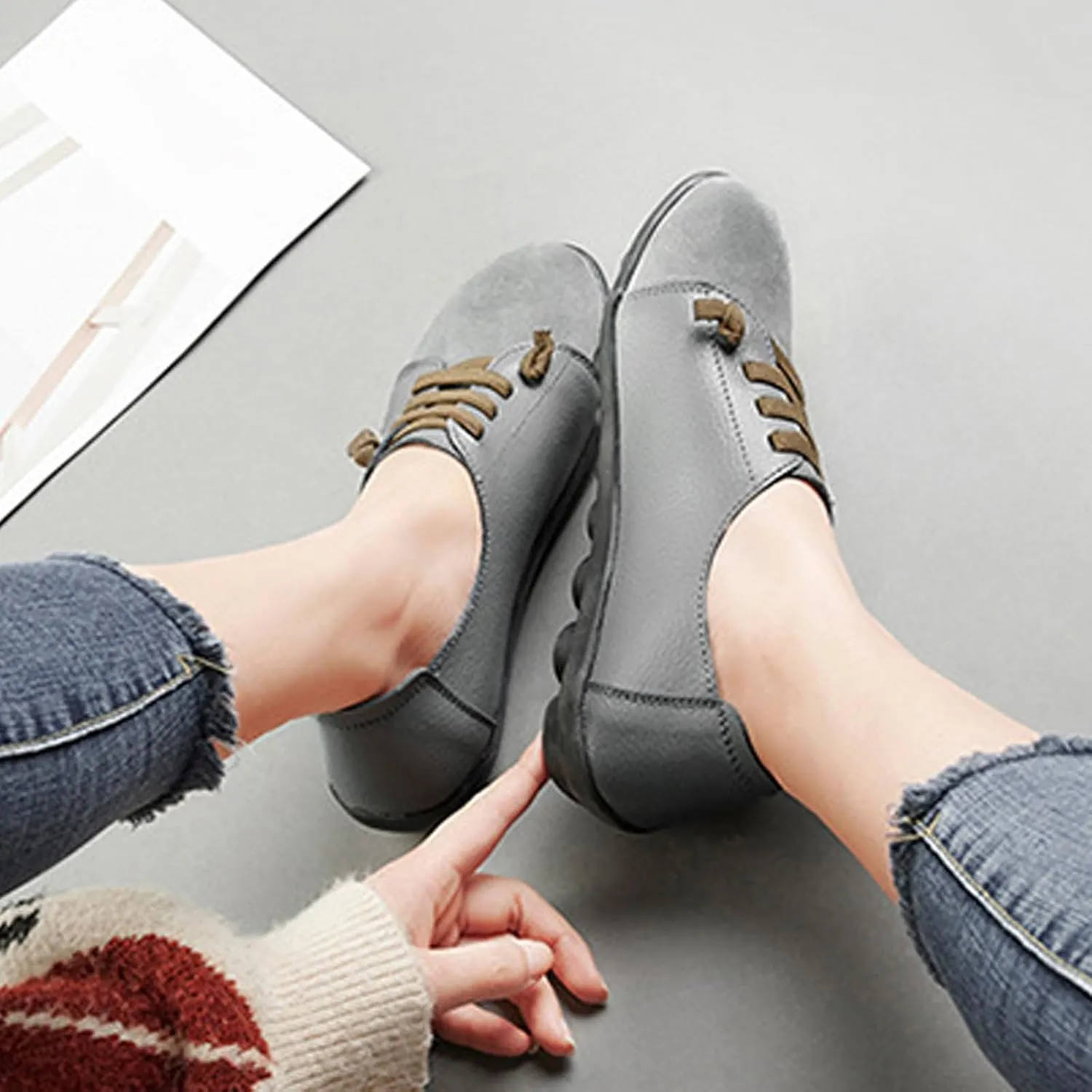 Aceptolcom Women Orthopedic Shoes Women Slip-on Shoes Penny Loafers Leather Loafers Dress Shoes Work Shoes Business Shoes