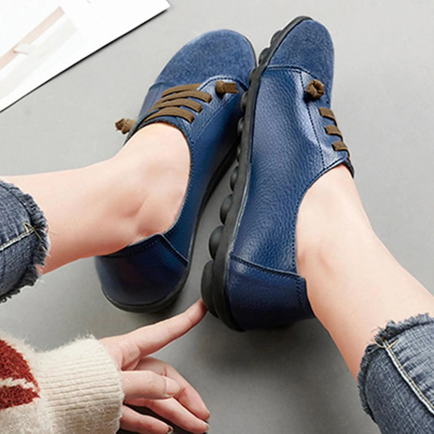 Aceptolcom Women Orthopedic Shoes Women Slip-on Shoes Penny Loafers Leather Loafers Dress Shoes Work Shoes Business Shoes