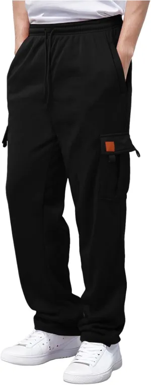 Alalaso Men's Heavyweight Cargo Fleece Sweatpants Stretch Elastic Waist Trousers Drawstring Loose Joggers with Pockets