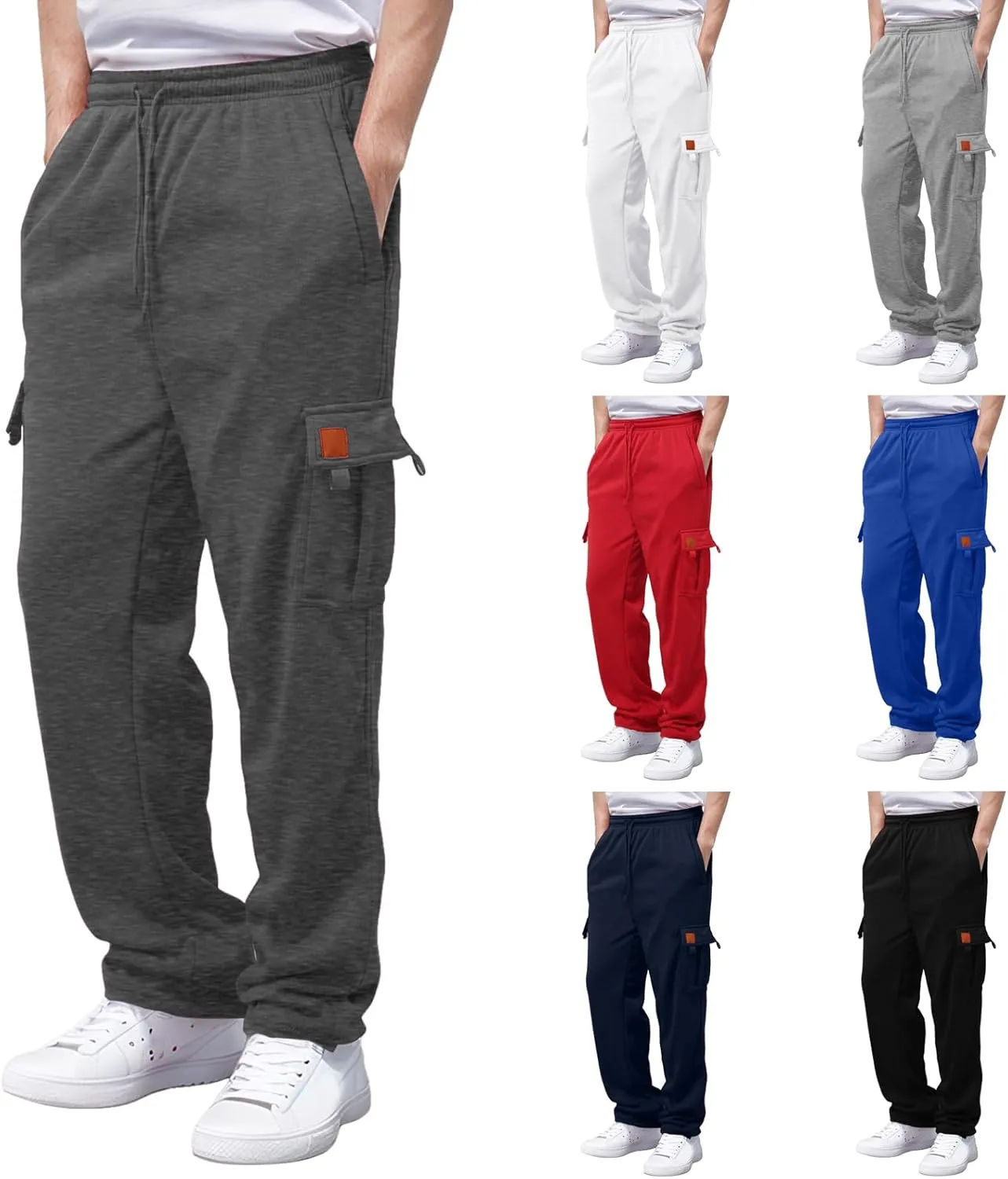 Alalaso Men's Heavyweight Cargo Fleece Sweatpants Stretch Elastic Waist Trousers Drawstring Loose Joggers with Pockets