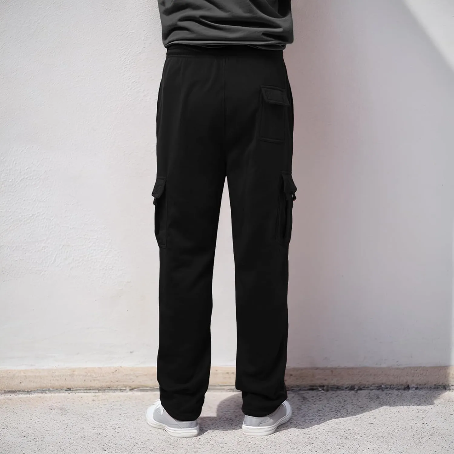 Alalaso Men's Heavyweight Cargo Fleece Sweatpants Stretch Elastic Waist Trousers Drawstring Loose Joggers with Pockets