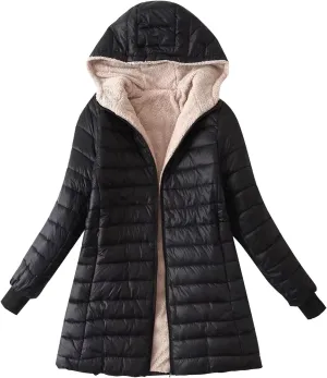 AMDBEL Long Puffer Jacket Women With Hood Plus Size Down Coat Cotton Cover Coat Lightweight Down Coat With Hood Winter Jacket