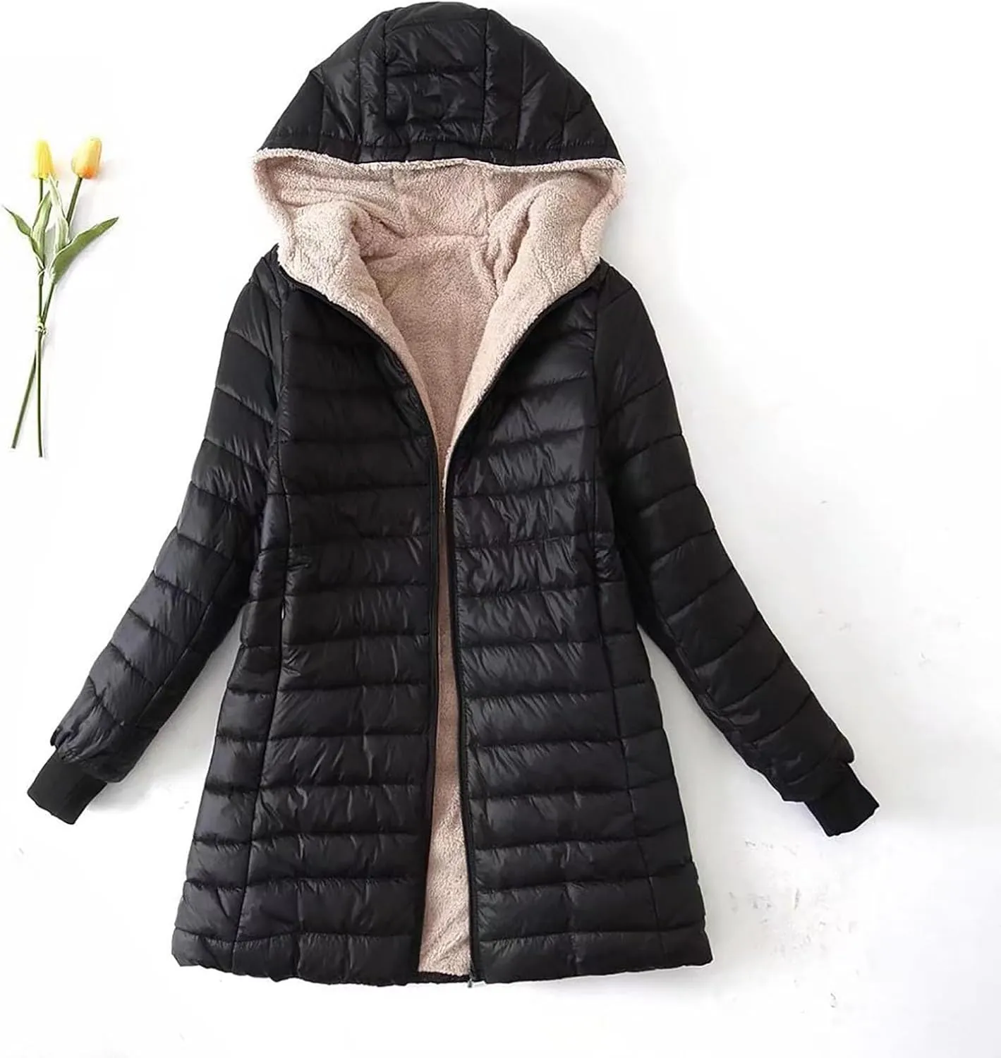 AMDBEL Long Puffer Jacket Women With Hood Plus Size Down Coat Cotton Cover Coat Lightweight Down Coat With Hood Winter Jacket