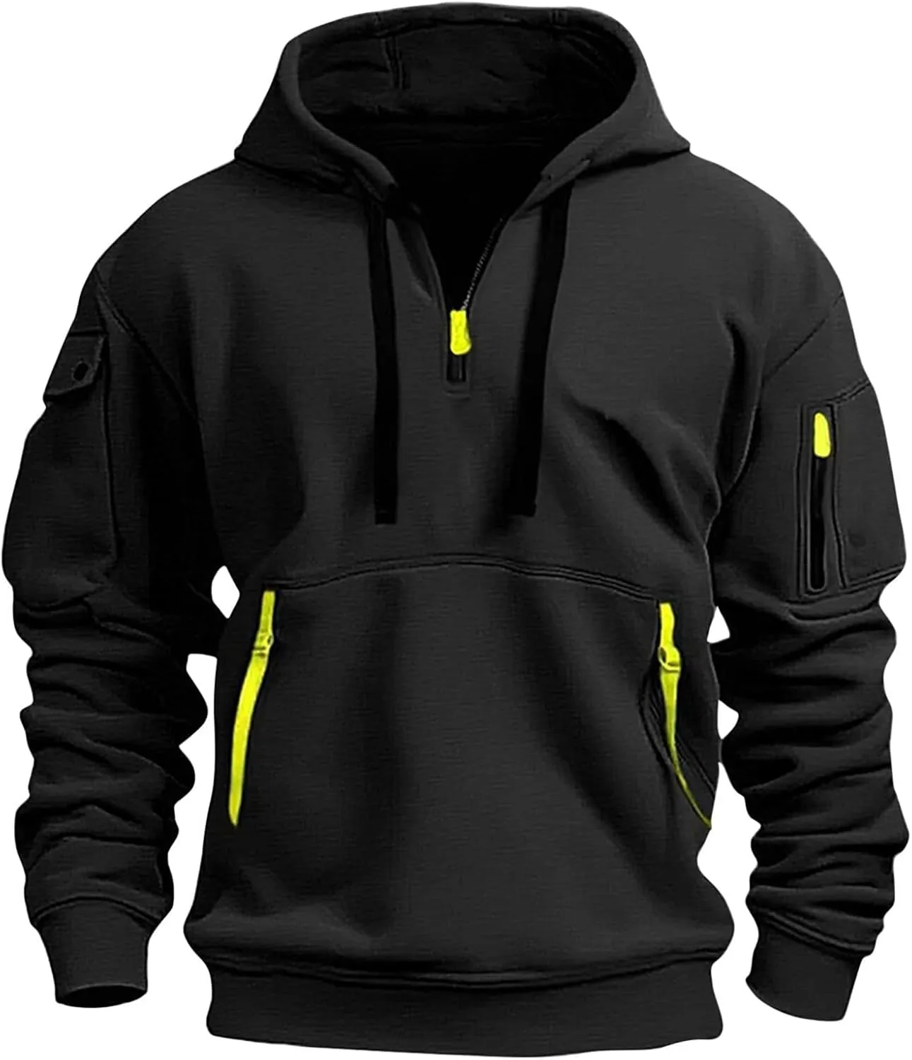 American Flag Hoodie Men 1/4 Zip Fashion Military Slim Fit Drawstring Sweatshirt Gym Basic Sweatshirt with Pockets