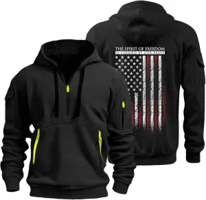 American Flag Hoodie Men 1/4 Zip Fashion Military Slim Fit Drawstring Sweatshirt Gym Basic Sweatshirt with Pockets