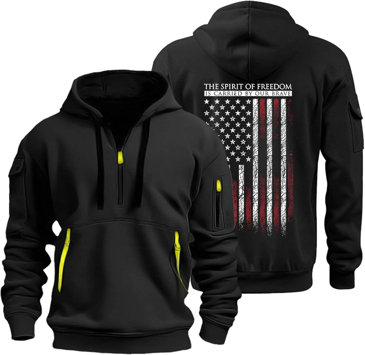 American Flag Hoodie Men 1/4 Zip Fashion Military Slim Fit Drawstring Sweatshirt Gym Basic Sweatshirt with Pockets