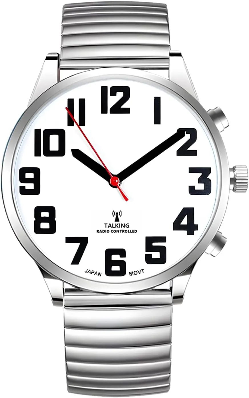 Atomic American English Talking Watch Speaks Clear and Loud Time, Date and Alarm time Stretch Band is Best Gift for Senior,Visually impaired, or Blind People