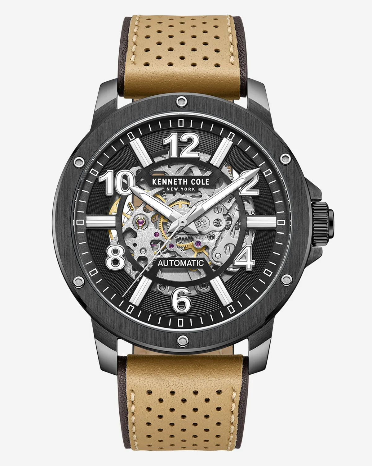 Automatic Perforated Leather Strap Watch