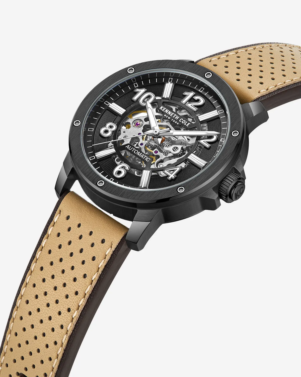 Automatic Perforated Leather Strap Watch