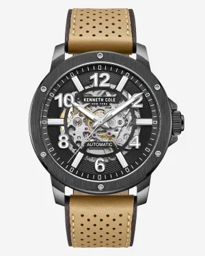 Automatic Perforated Leather Strap Watch