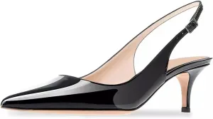 Axellion Women's Slingback Kitten Heels Closed Toe Wedding Pumps, Pointed Toe Low Heel Dress Shoes for Party & Prom