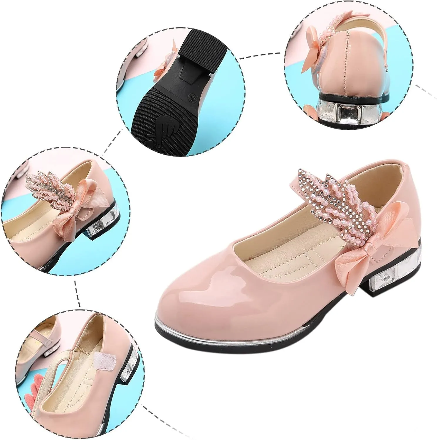Baby Girl Shoes, 3-13 Years Little Girls Kids Low Heel Bowknot Princess Shoes Wedding School Party Dress Shoes
