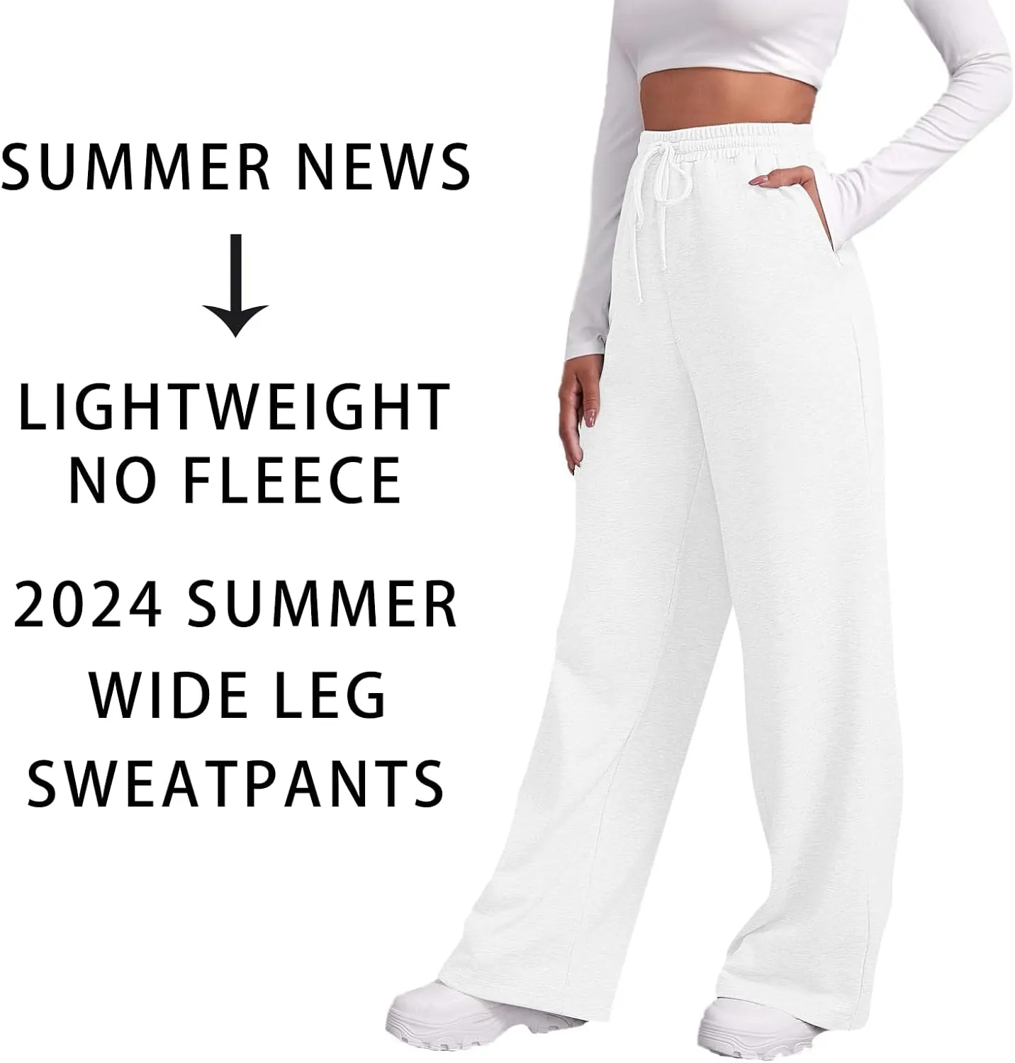 Baggy Wide Leg Sweatpants for Women Fleece High Waist Joggers with Pockets Lightweight Comfy Drawstring Sweat Pants