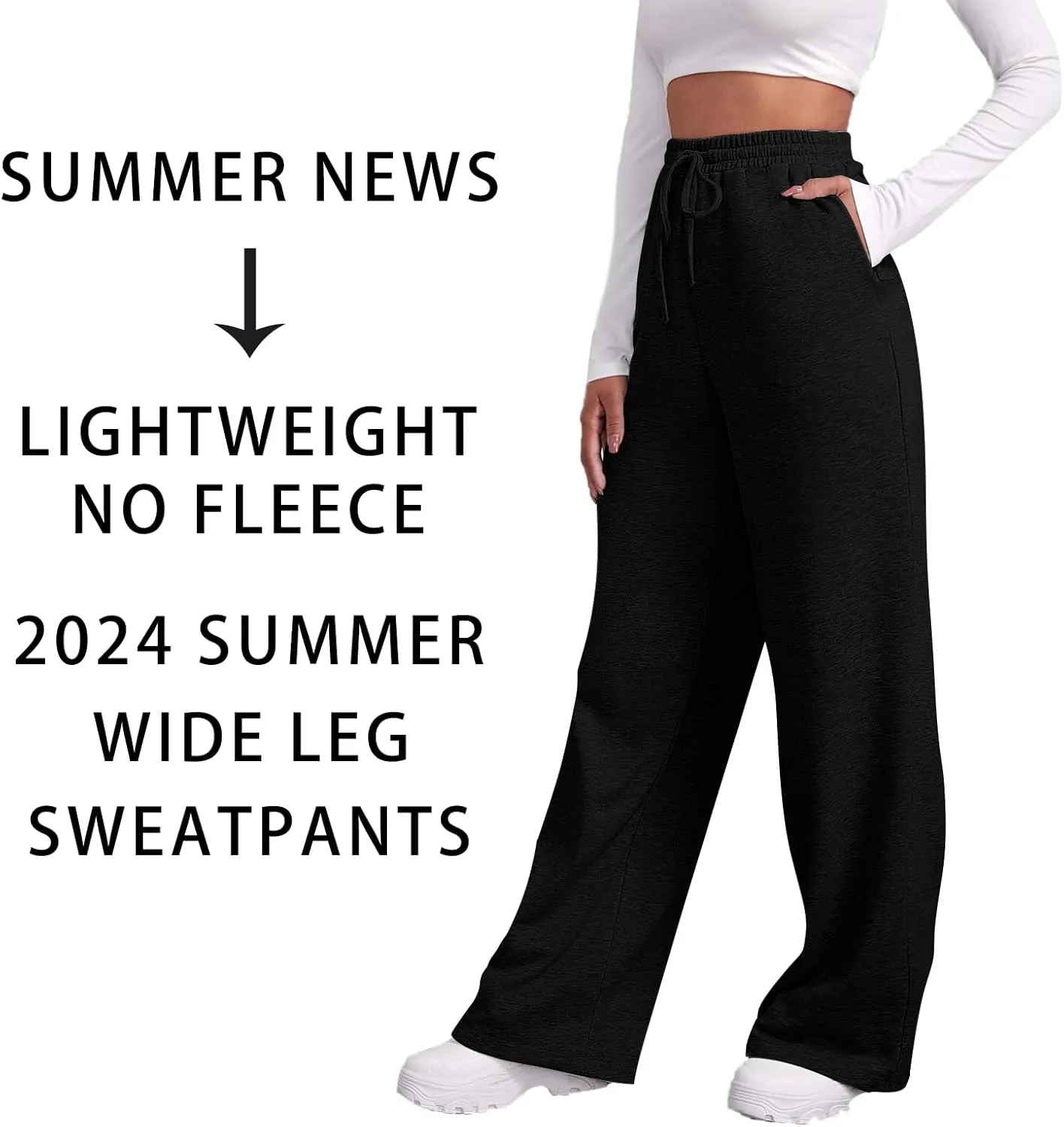 Baggy Wide Leg Sweatpants for Women Fleece High Waist Joggers with Pockets Lightweight Comfy Drawstring Sweat Pants