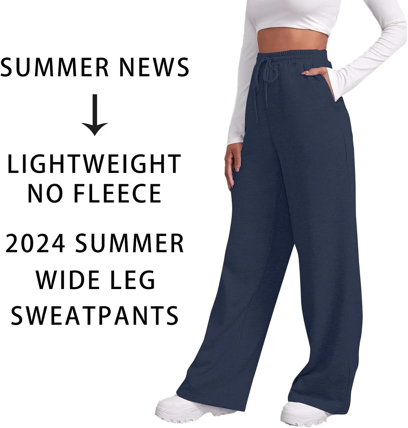 Baggy Wide Leg Sweatpants for Women Fleece High Waist Joggers with Pockets Lightweight Comfy Drawstring Sweat Pants