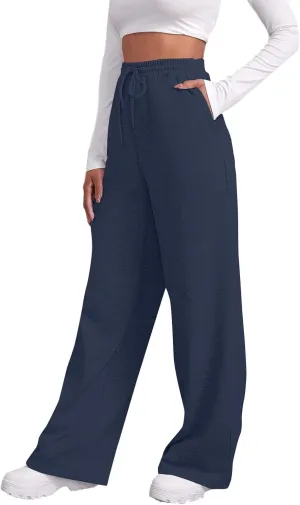 Baggy Wide Leg Sweatpants for Women Fleece High Waist Joggers with Pockets Lightweight Comfy Drawstring Sweat Pants