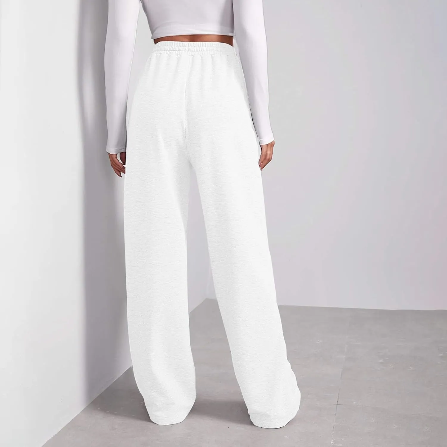 Baggy Wide Leg Sweatpants for Women Fleece High Waist Joggers with Pockets Lightweight Comfy Drawstring Sweat Pants